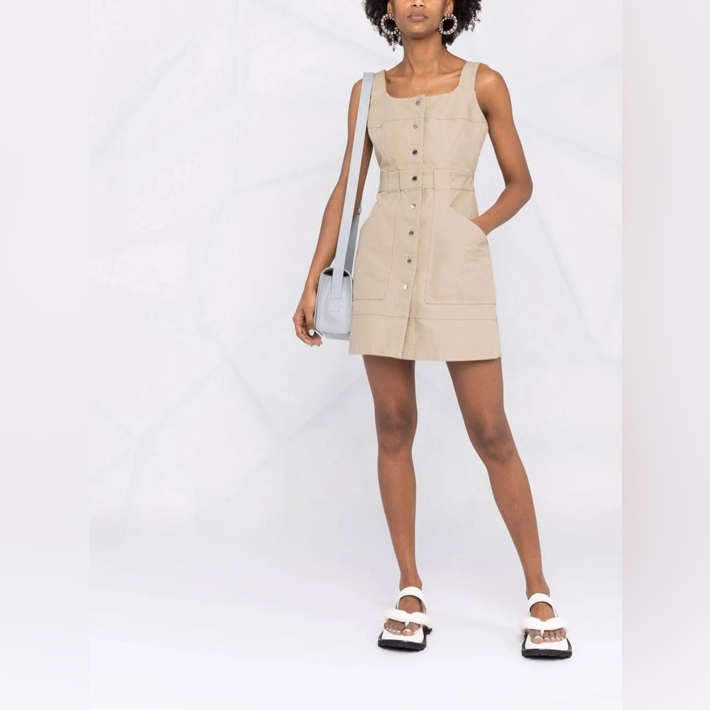 NWT AMBUSH women's Button Front Linen Sleeveless Mini Dress Beige Size Small - Picture 2 of 15